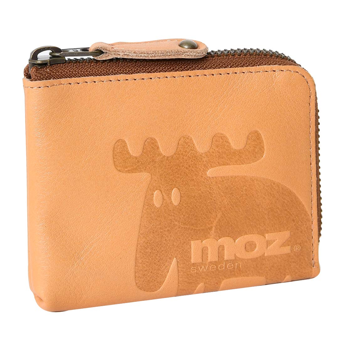 

86005 Genuine Leather Short Wallet Zipper Embossed Unembossed Swedish Elk Moose Camel [Mozu] L-shaped Women s верблюд