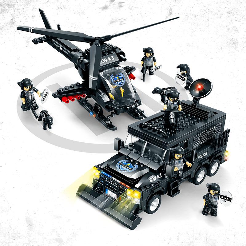 Swat Building Block Children Assemble Toy Boy Child Force Assemble Police Car Military Aircraft Model