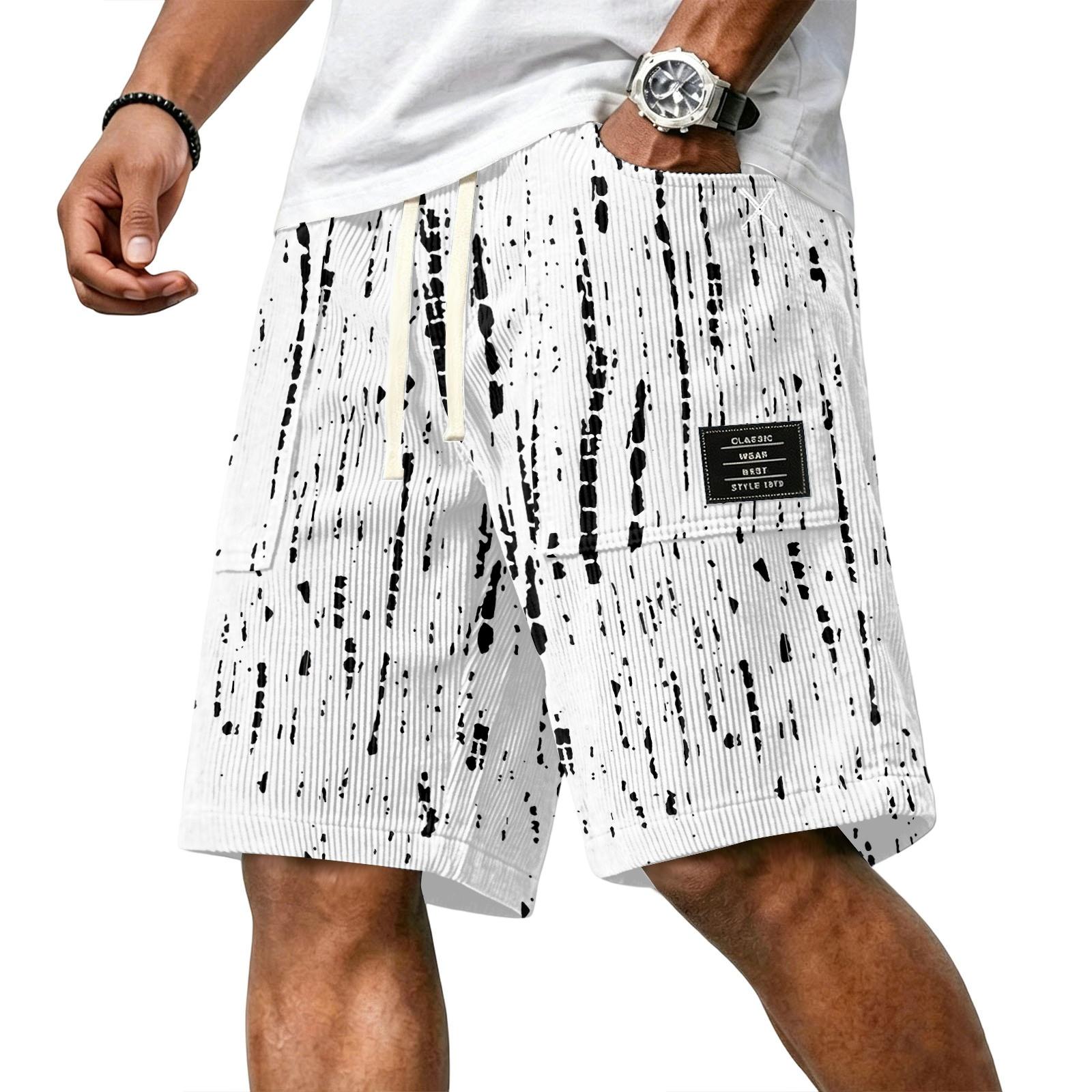 

Men s Casual Corduroy Drawstring Shorts Gradient Pattern Elastic Waistband Lightweight Summer Beachwear XXXXXL