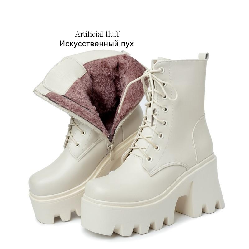

Модная женская обувь до щиколотки AIYUQI на платформе и высоком каблуке 2025 из натуральной кожи, шерстяные теплые зимние ботинки, женские модные ботинки в байкерском стиле на шнуровке 40