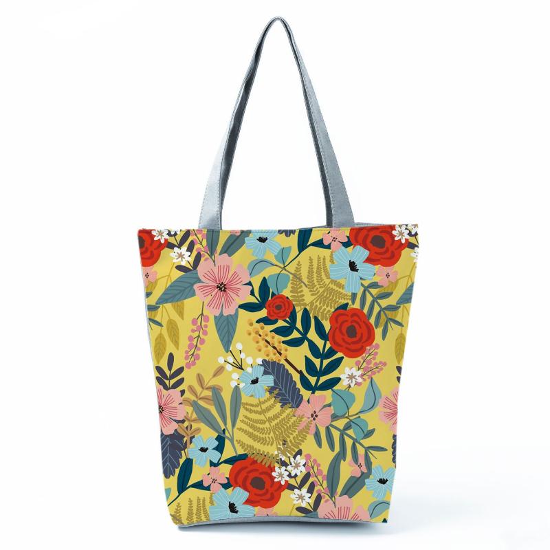 High Capacity Shoulder Bag Shopping Bags Bright Colors Floral Print Handbag Casual Travel Multi Functional Beach Bag Commuting Tote Bag