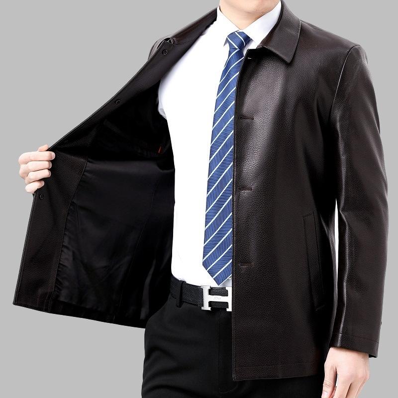 New Calfskin Genuine Leather Jacket for Men In Spring and Autumn High-end Lapel Casual Jacket for Middle-aged and Elderly Men's Leather Jacket