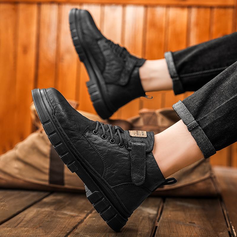 Mode Herren Freizeit Lederstiefel Modischer Britischer Stil Vielseitig Bequem Weiches Leder Herren High Top Herren Outdoor Arbeitsschuhe