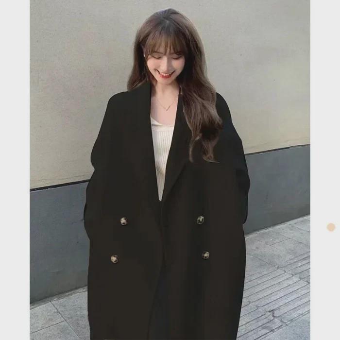 Women's Beige Wool Coat - Luxurious, High-End Celebrity Style, Thickened, Medium-Length