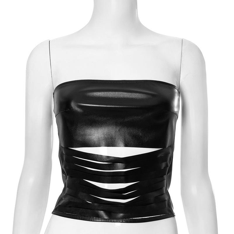 

Y25TP120 European Style Layered Hollow Bandeau Crop Top for Women - Summer Sexy Hot Girl Fashion Large чорний