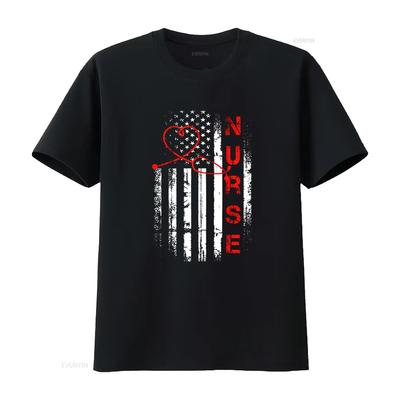 Krankenschwester Patriotisch Amerikanisch USA Flagge Registriert T-Shirt Damen Oberteile Vintage Gewaschen Lässig Leicht Bequem Dehnbar Stilvoll
