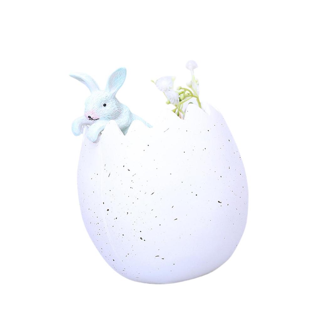 Cute Eggshell Rabbit Figurine Resin Tabletop Ornament for House Decor Easter Miniature Decoration