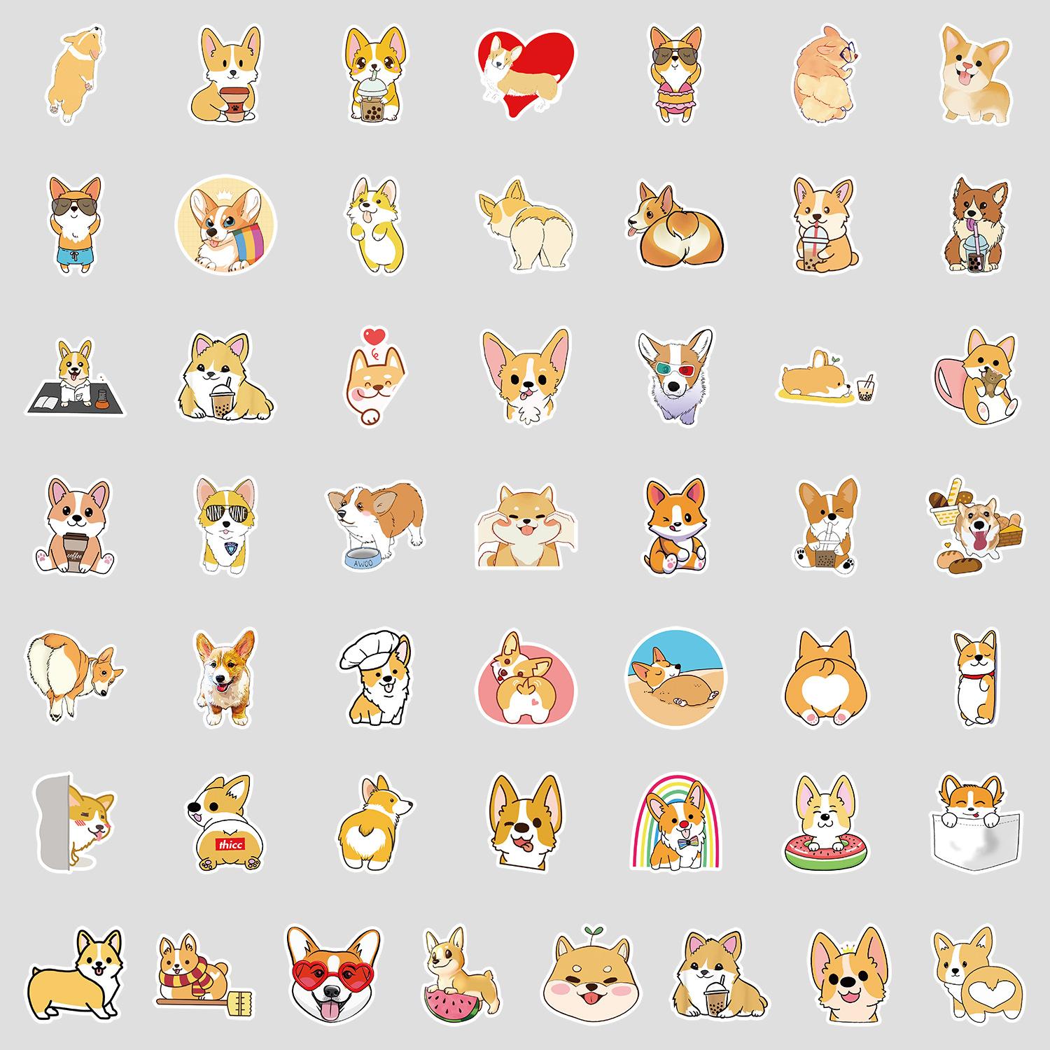 

50 Cartoon Cute Corgi Dog Laptop Suitcase Skateboard Water Cup Doodle Decorative Stickers