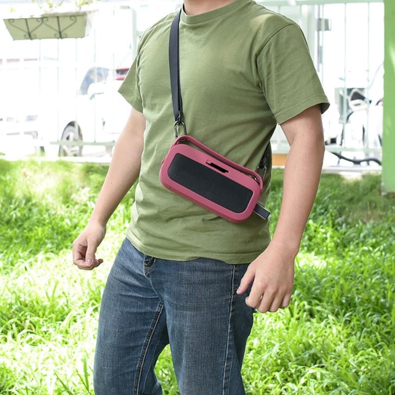 Soft Silicone Case for Bluetooth-compatible Speaker Travel Carry Protective with Shoulder Strap Protective Skin