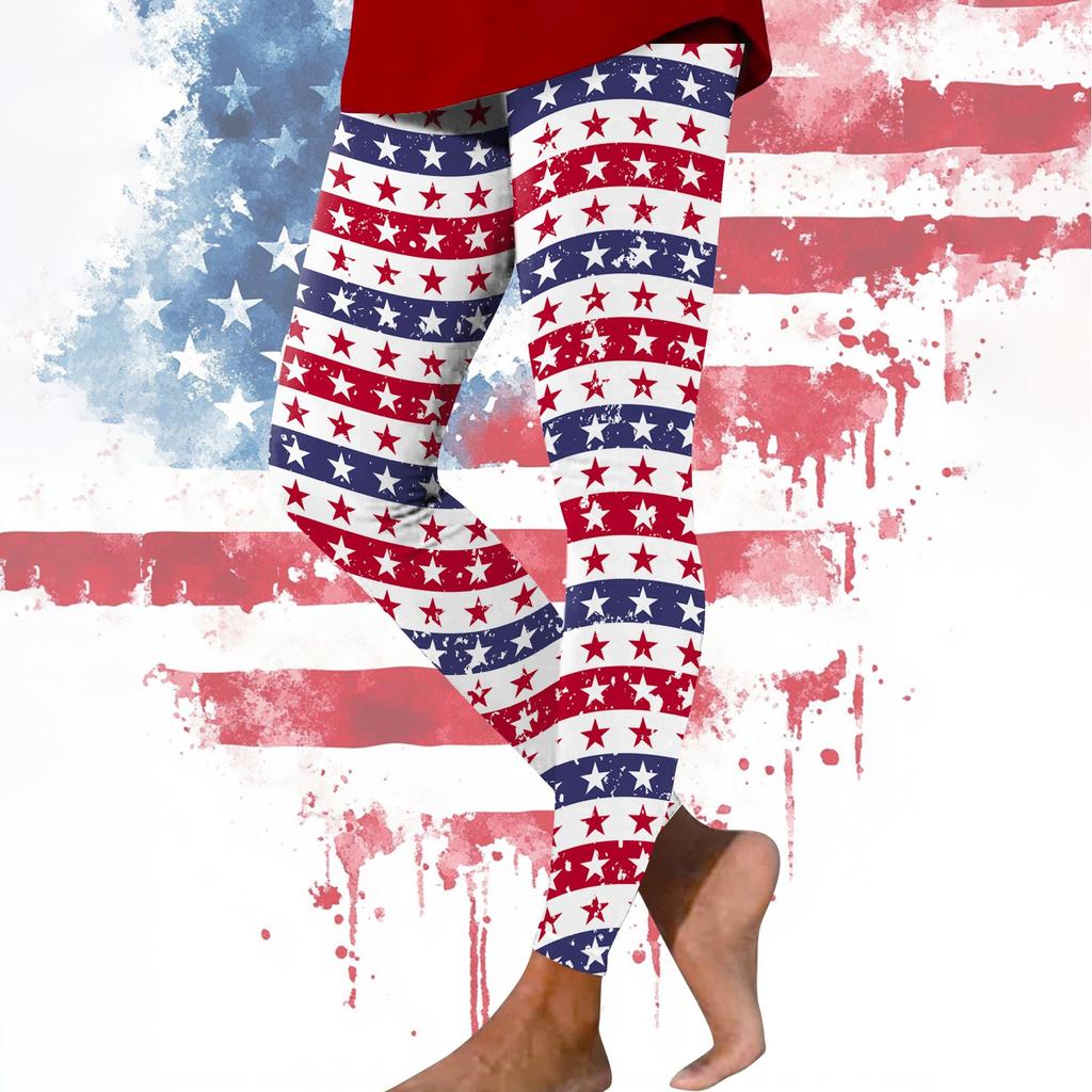 Women's Casual Fashion Outdoor Independence Day Printed Slim Elastic Yoga Pants Cropped Pants