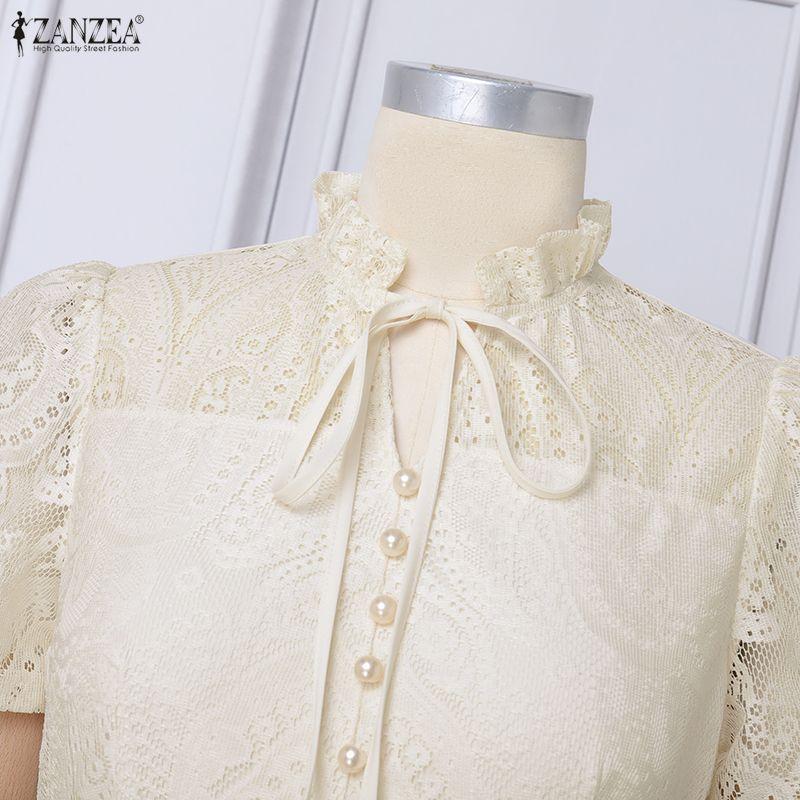 ZANZEA Women V-Neck Short Sleeve Casual Lace Dress