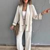 2024 Women's European & American Stylish Two-Piece Set: Loose Cardigan with Trimmed Nine-Sleeves and Wide-Leg Long Pants.