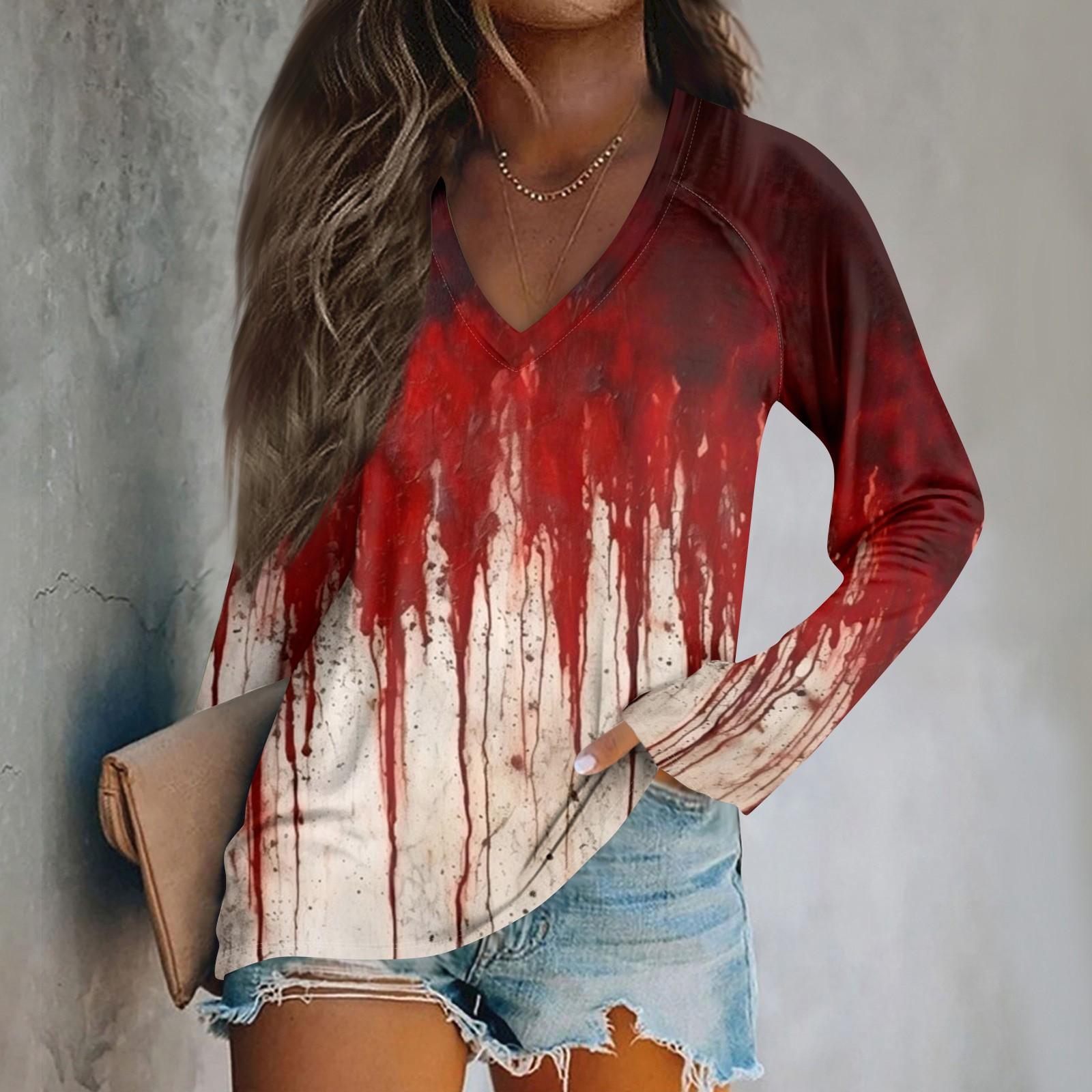 

Женский модный повседневный топ с длинным рукавом и принтом на Хэллоуин с V-образным вырезом XL