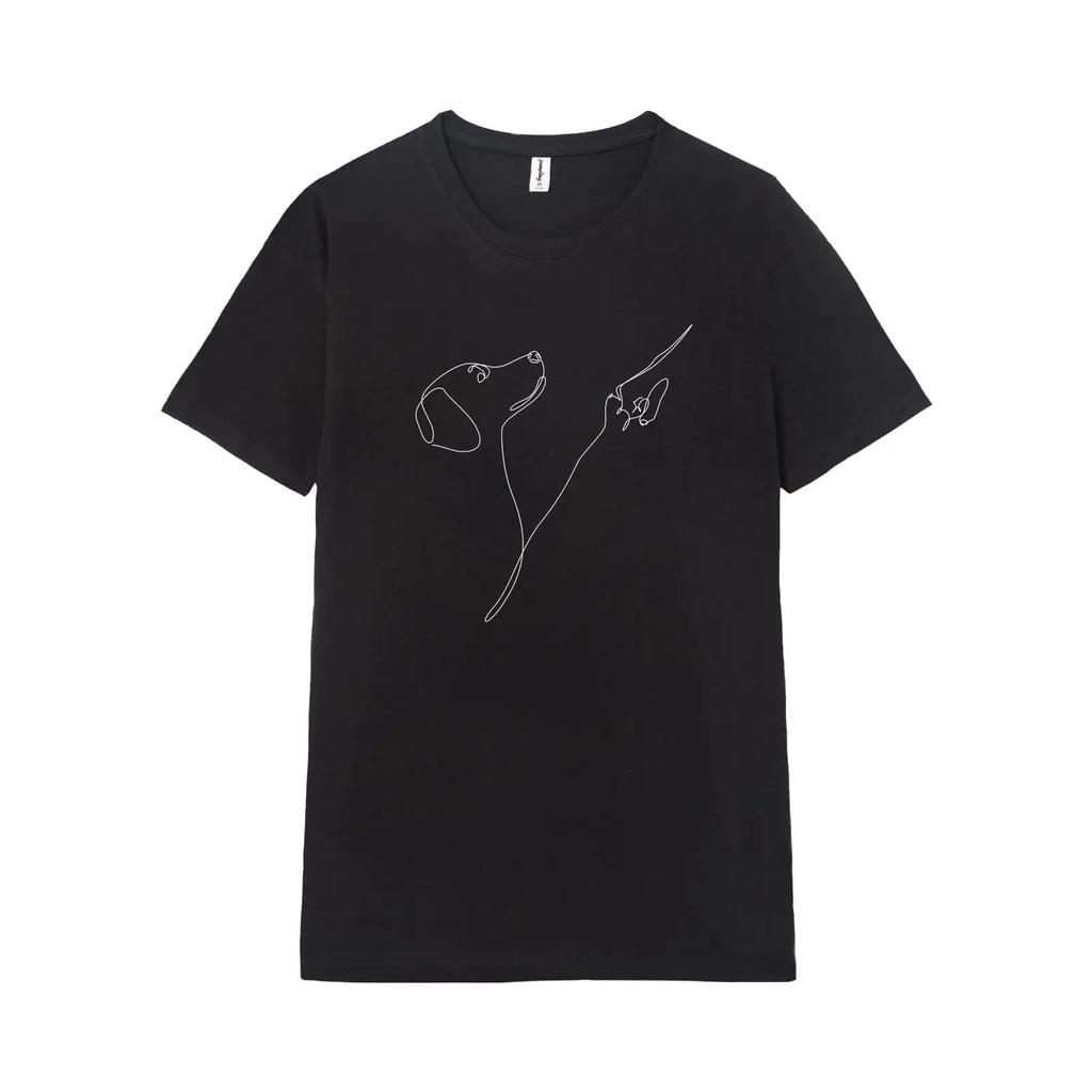 Minimalist Single Line Dog Huunisex Touch Print 100 Cotton Crew Neck Casual T Shirt For Vintage Breathable