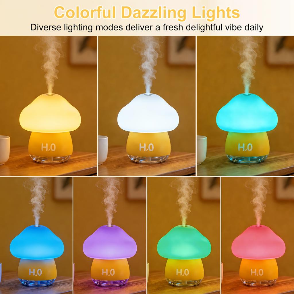 Cute Mushroom USB Humidifier, 7 Color Changing LED Night Light Mini Ultrasonic Mist Humidifier, Quiet Desktop Air Moisturizer for Bedroom Office