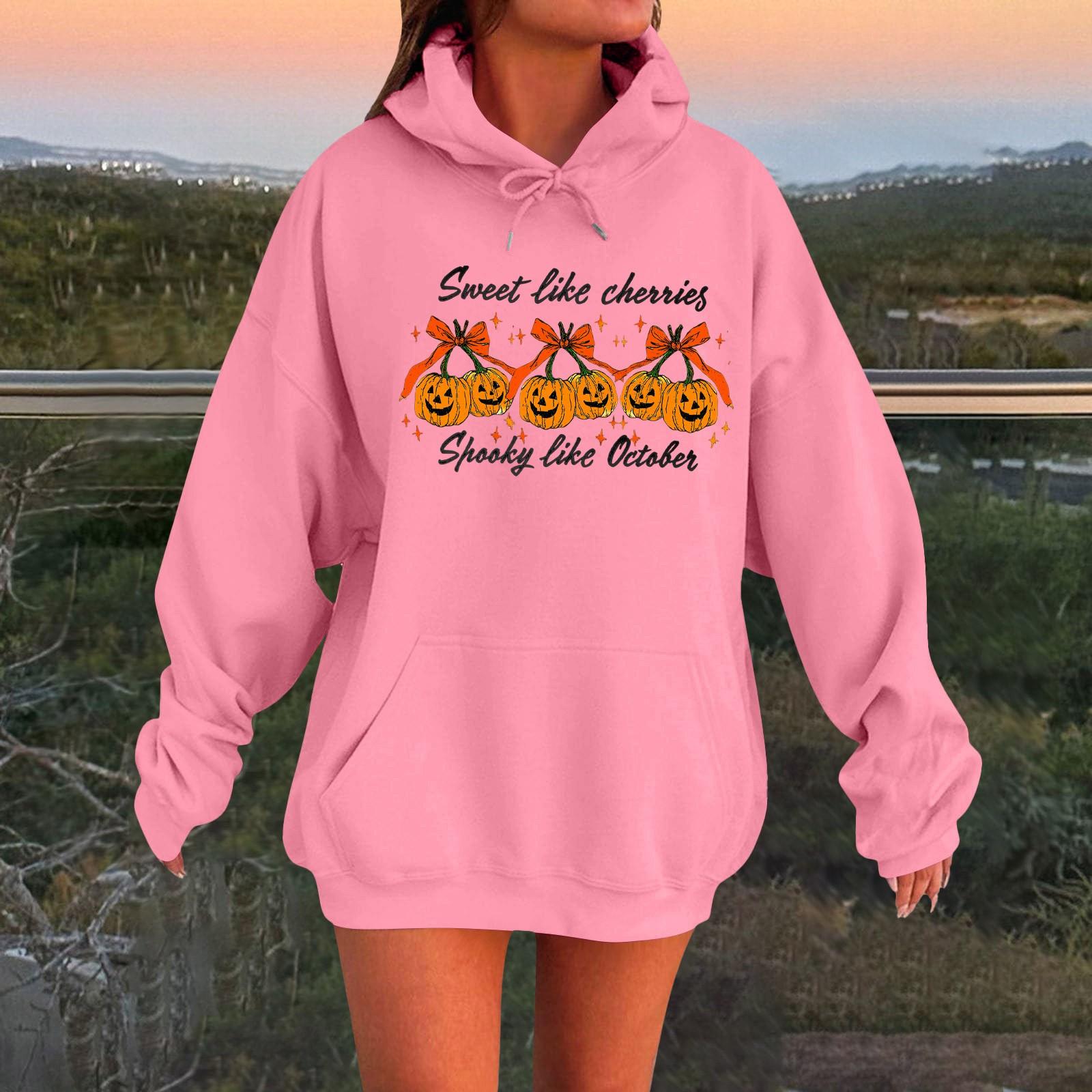 

Women s Long-sleeved Oversized Dropped Shoulder Sleeves Women s Hooded Halloween Print Plush Sweatshirt XXXL рожевий