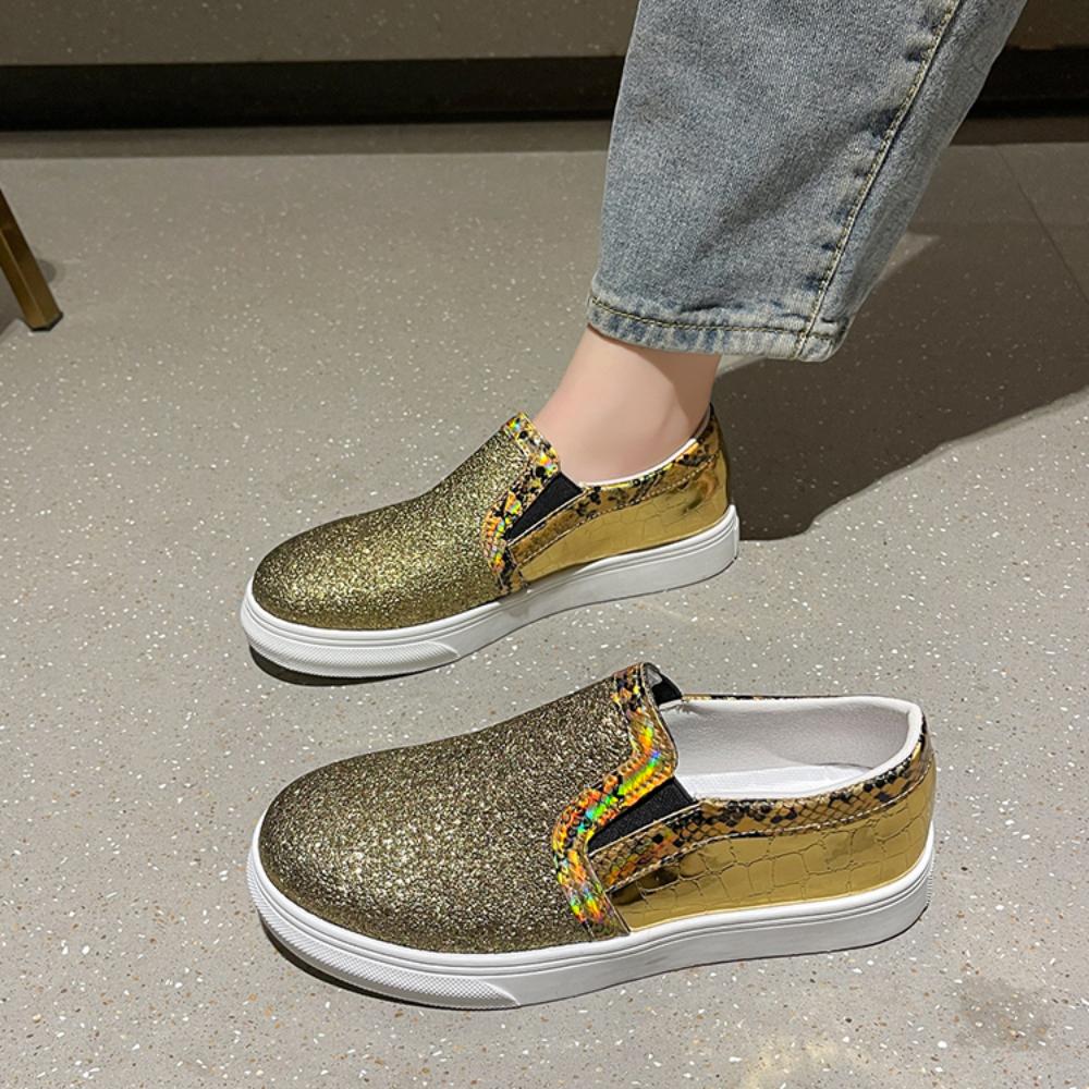 Sequin Flat Shoes Women's Sports Shoes Round Toe Shallow Mouth Sleeve Vulcanized Single Shoes Zapatos De Mujer Size 36-43