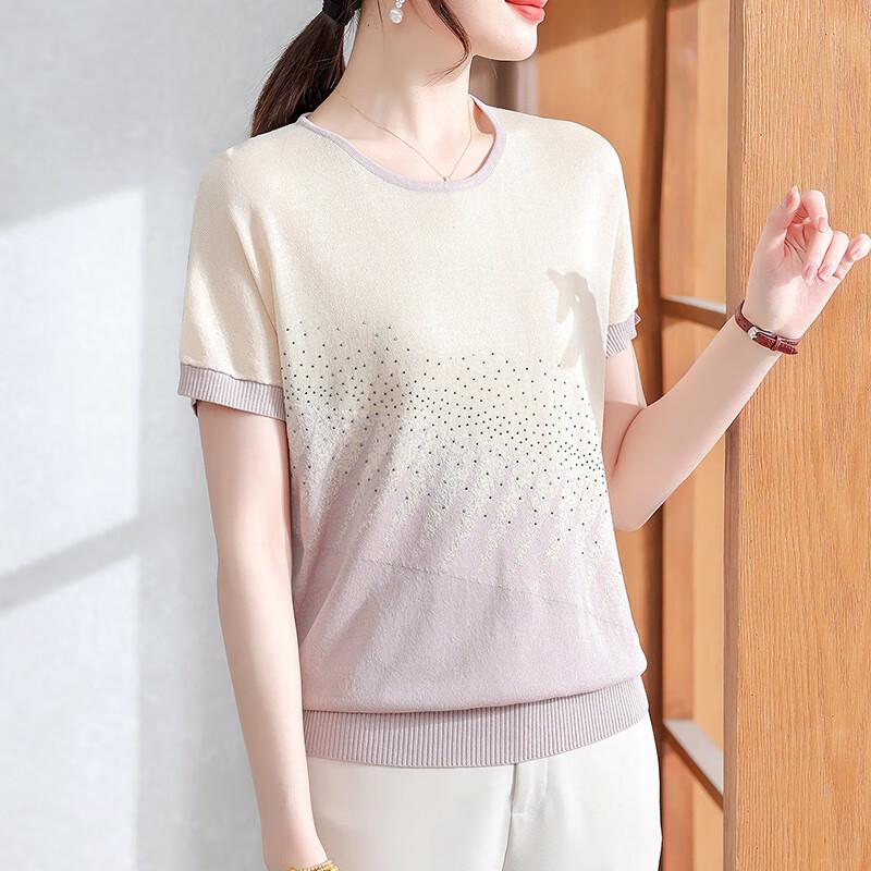 XUEXI Women s Ice Silk Short Sleeve Knit Top L