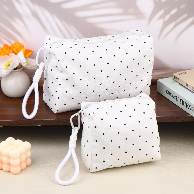Ins Simple Polka Dots Cosmetic Bag Portable Makeup Bag Travel Storage Pouch Large Capacity Toiletry Zipper Bag Girl Gifts
