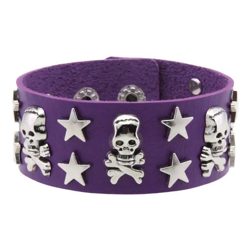 Wide Skull Star Wristband with Adjustable Snap Closure, Punk Statement Bracelet for Parties, Concert Looks, and Streetwear