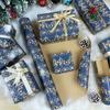 Christmas Wrapping Paper Roll Navy Blue Kraft Wrapping Paper Snowflake Xmas Floral Reindeer Design For New Year