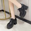 Fashion Women Platform Square HeeLeather l Lace Up Oxford Women Party Role Play Uniform Dress Shoes Fashion High Heels Shoes Women