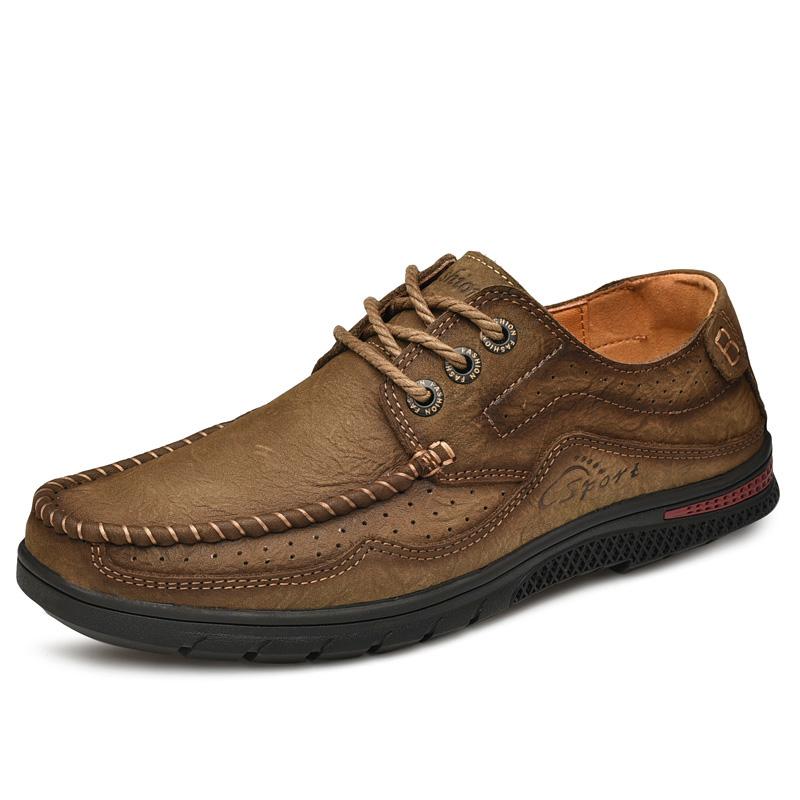 

Fashion Hot Sale Men s Genuine Leather Casual Shoes Soft Sole Lace-up Sneakers Lightweight Loafers Non-Slip Male Outdoor Shoes Trainers 44 хаки
