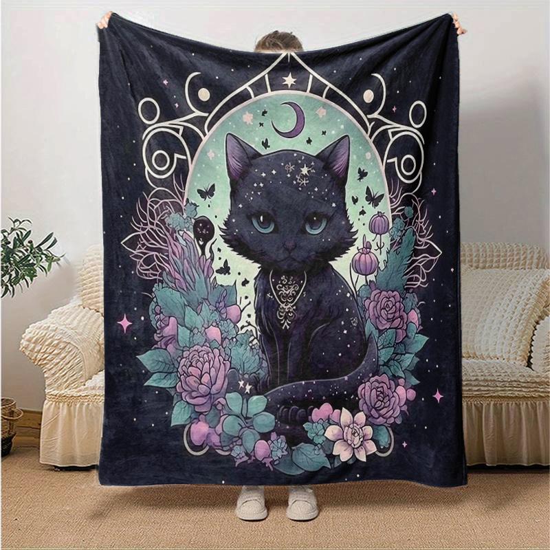 1pc Witchy Cat Blanket, Soft for Room Decor, Perfect Gift and Fans, Living Room, Travel, Camping, Car Blankets
