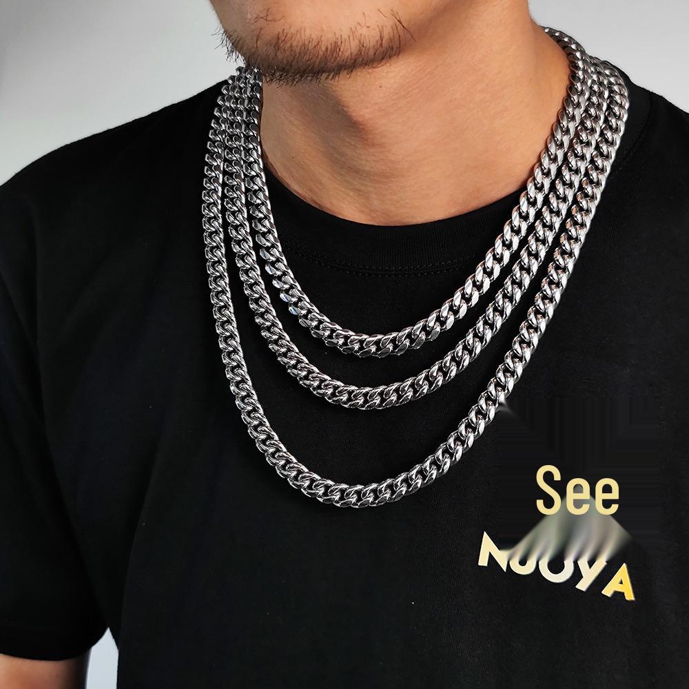Trendige Cuban Link Kette & Armband aus Edelstahl mit glattem Verschluss