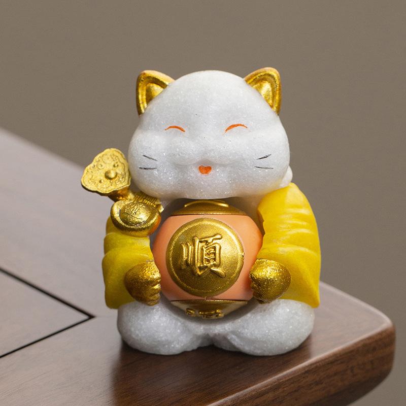 Sandstone Lucky Cat  sculptures and figurines Chinese characteristic ornaments Home, Room Office Car Wealth Luck Feng Shui Decor