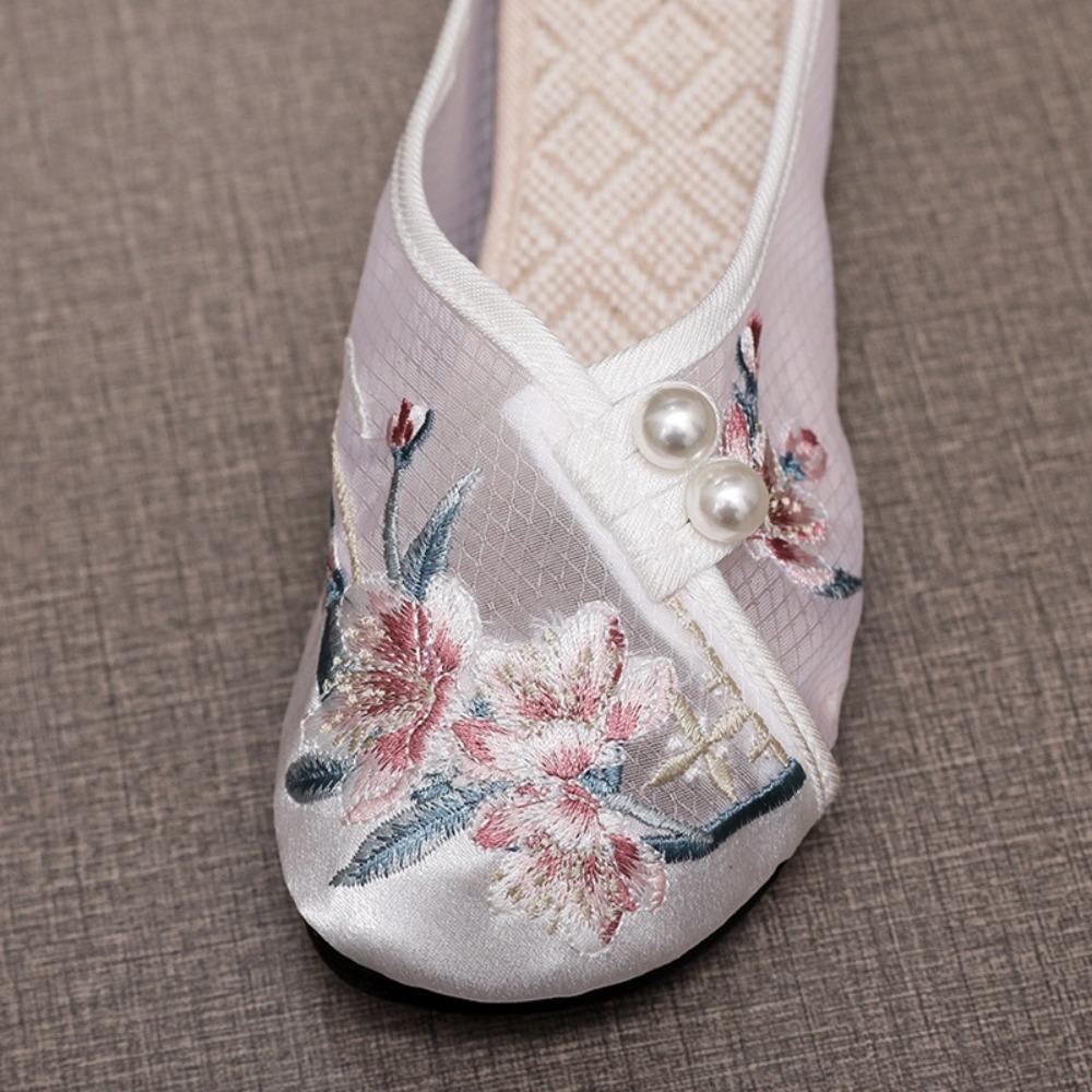 Mesh Hanfu Slippers Flower Embroidered Shoes Ethnic Style Baotou Slippers Hanfu Accessories