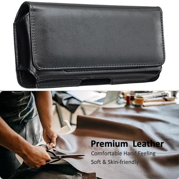 Black Horizontal Vegan Leather Phone Waist Bag For 6.3 Inch Mobile Phone Belt Pouch Portable Carry Holster Case
