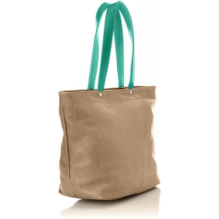 Sac Cabas - Le Temps des Cerises - Elegance 2 - Mastic/Vert Clair - 100% Polyuréthane - Zippée