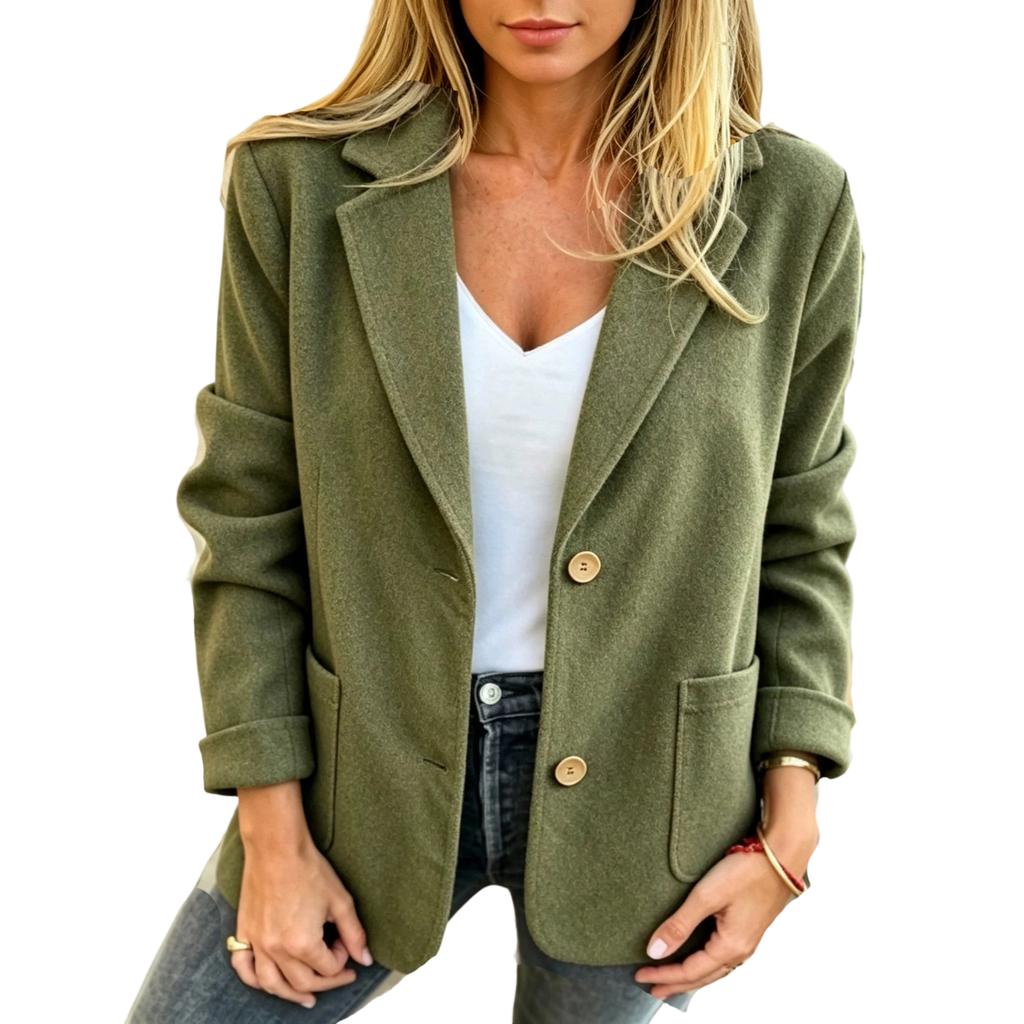 Women's Stylish Casual with Lapel, Buttons and Fabric Trim