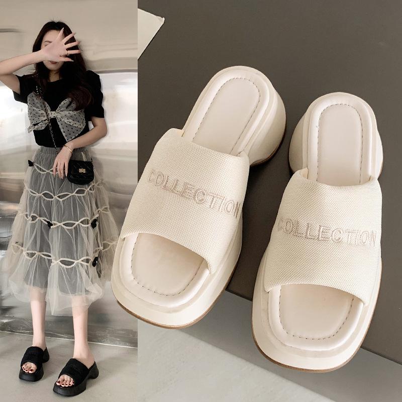 Women's 2023 Summer Square Toe Thick-Soled Platform Sandals - European & American Style Casual One-Strap Slippers