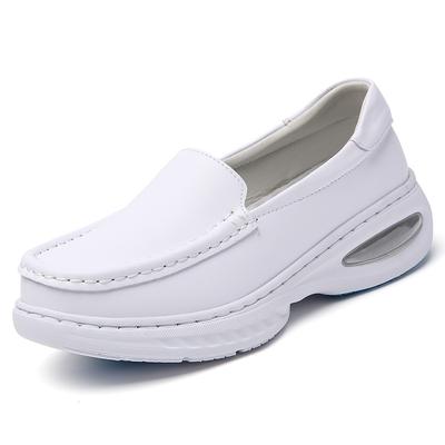 Women’s Nurse Shoes Moccasins Loafers Leather Casual Slip On Walking Shoes Thick Sole Height Increase White Shoes
