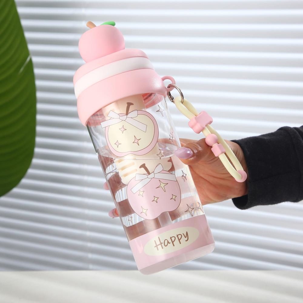 Plastic Student Straw Water Bottle Fruit Topper with Filter and Straw Flower Tea Cup Transparent Leak-proof Drinking Cup Travel