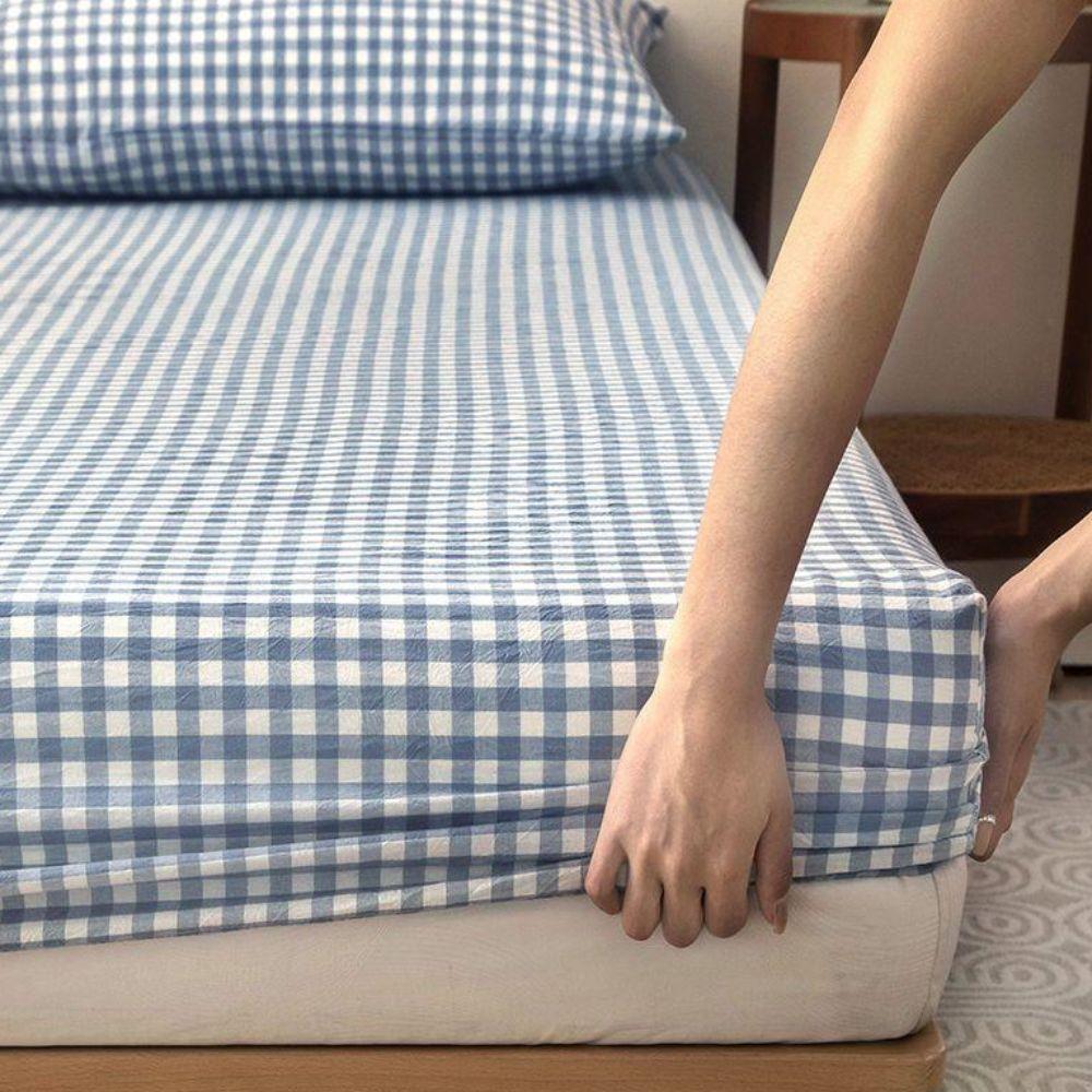 All Inclusive Single Plaid Mattress Cover Non Slip Skin-friendly Mattress Protector Elastic Band Rustic Style Bed Sheet Girl