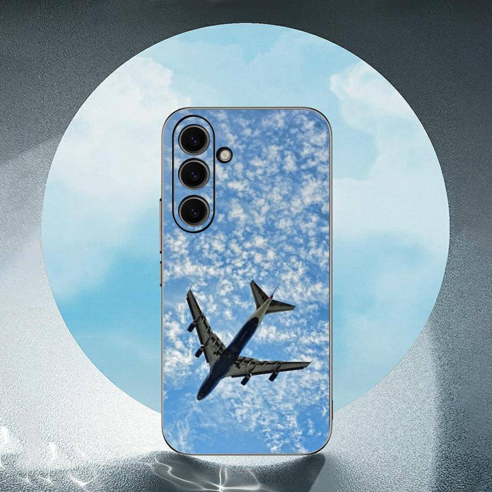 Airplane Travel Sky Luxury Black Phone Case For Samsung Galaxy S23 S24 S25 Ultra S22 Plus S21