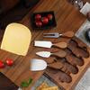 Square Acacia Wood Cheese Board & 4-Piece Stainless Steel Cheese Knife Set