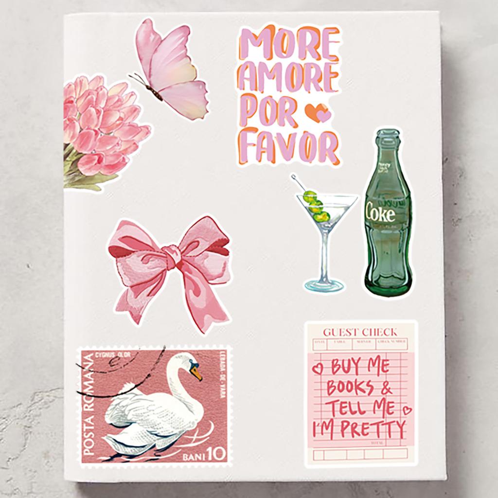 10/50 Stück Rosa Grüne Vintage Aufkleber Ästhetisch Cottagecore Matcha Aufkleber Scrapbooking Notizbuch Gepäck Laptop Skateboard Aufkleber