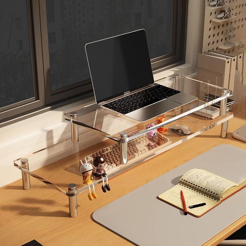 Acrylic Laptop Monitor Stand,Computer Riser Space-Saving,Clear Shelf - Ideal for Monitors,Laptops,Printers,Desktop Storage Decor