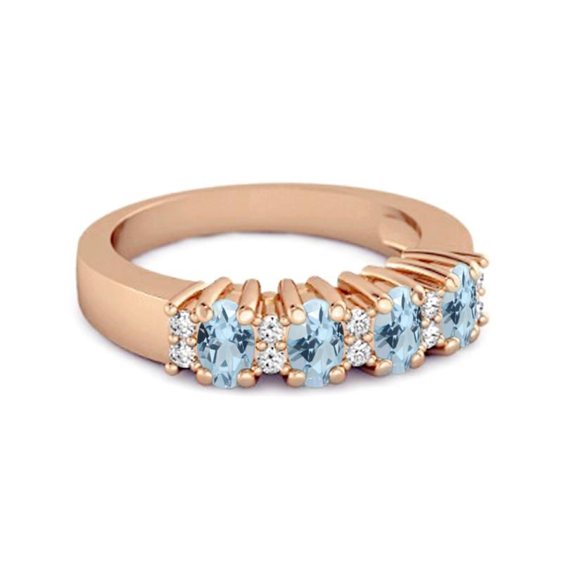 Blå Topas Fyra Stenar Ring - 925 Sterling Silver Roseguld Vermeil