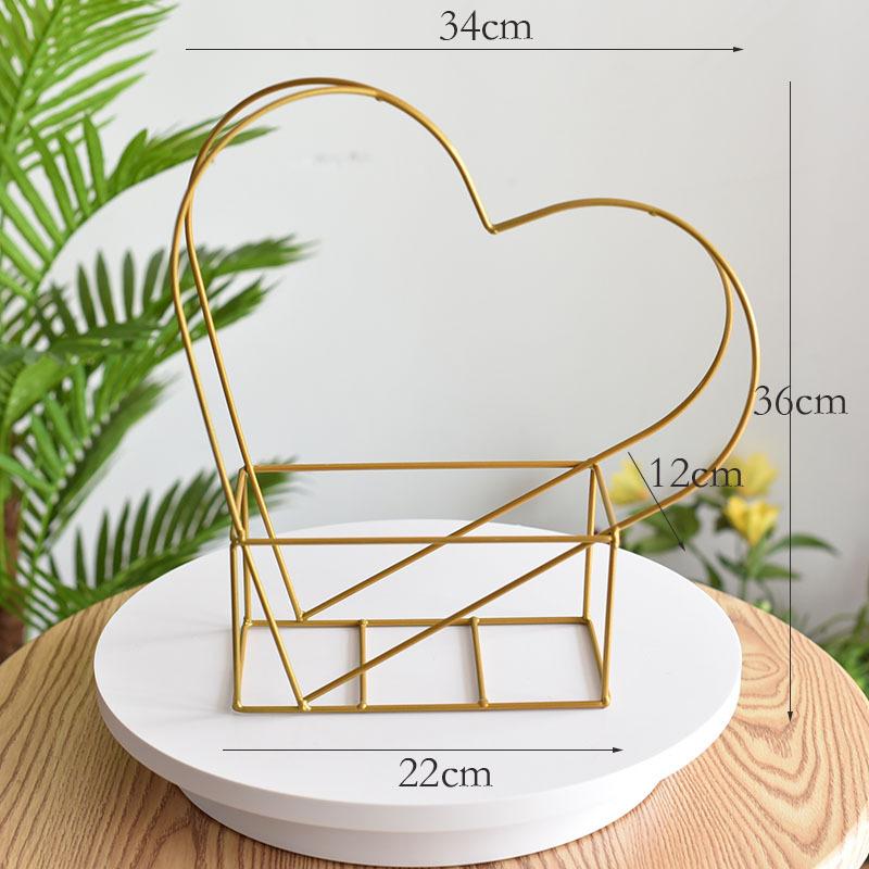 Metal Flower Basket Love Flower Stand Portable Flower Basket Flower Box Flower Round Square Wrought Iron Flower Stand Golden Geometry