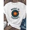Women's Music Record Print T-Shirt Casual Short Sleeve Summer Fashion Top