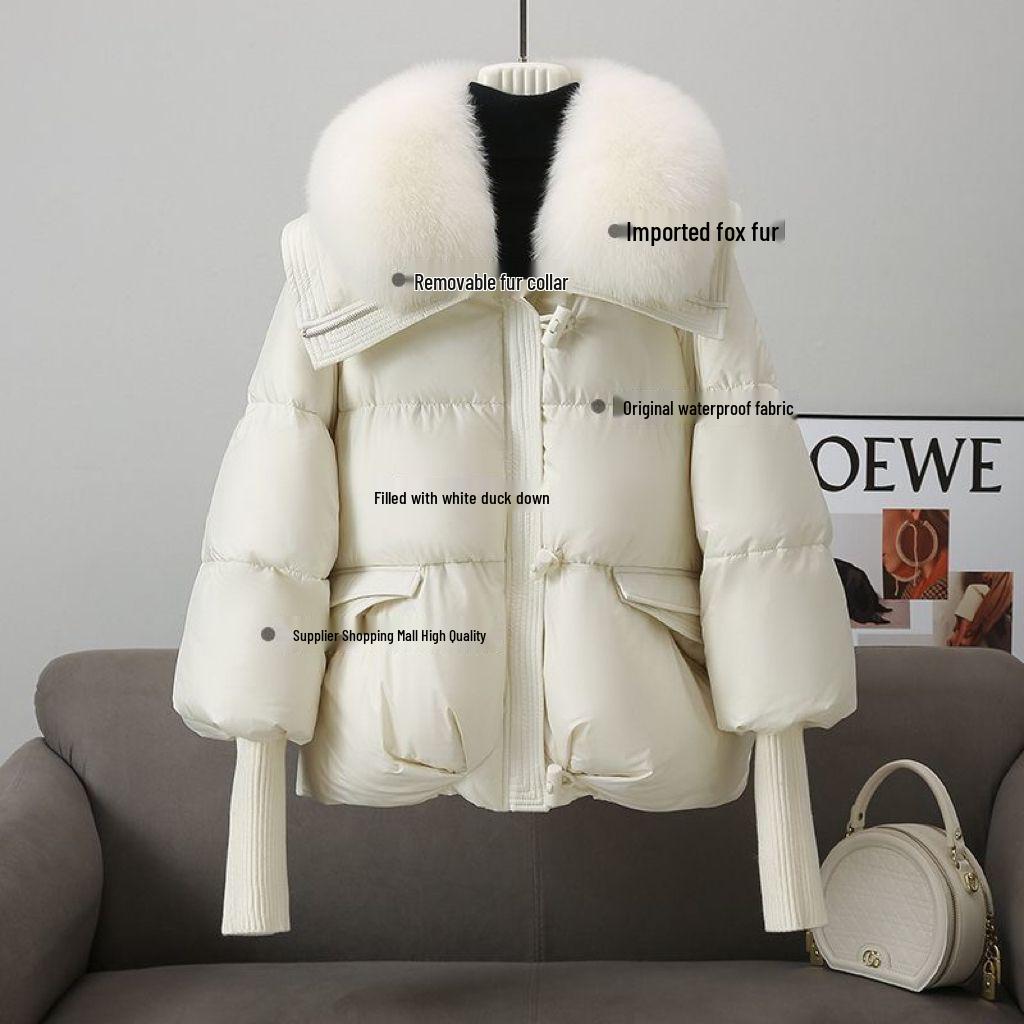 Abnehmbarer Pelzkragen Winter Daunenjacke - Warmer, verdickter Weißenten-Daunenmantel für das neue Jahr