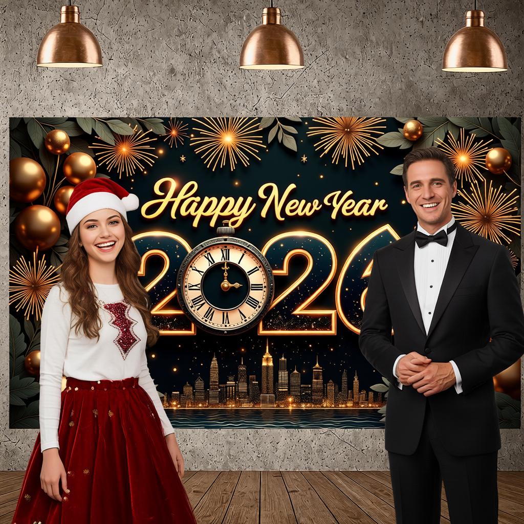 2026 New Year Display Golden Balloons Happy New Year Banner Year 2026 Banner Sparkling Effect For Holiday Event