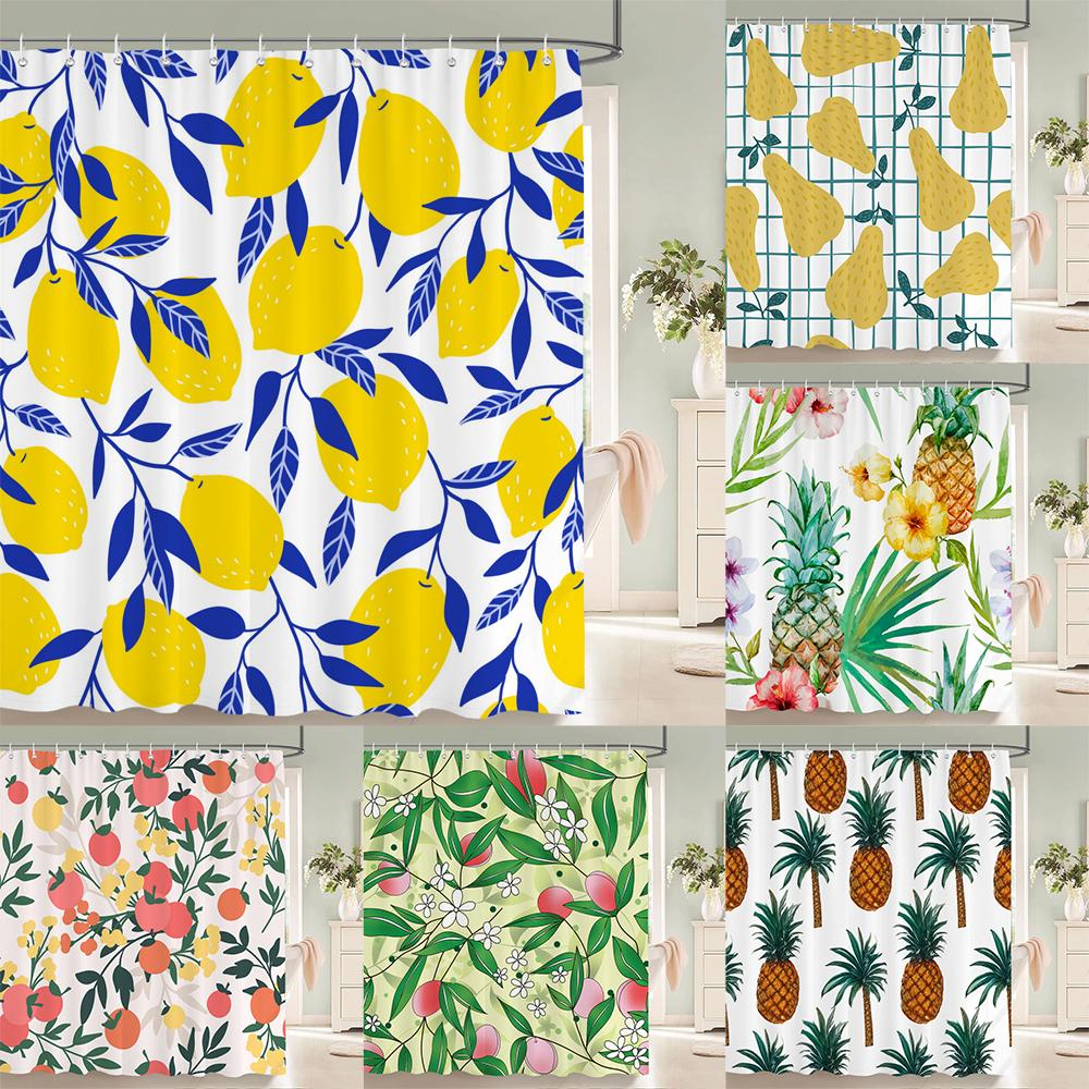 Modern Frischfrucht Zitrone Duschvorhang Wasserdichter Stoff Duschvorhang mit 12 Haken Badewannenvorhang für Badezimmer Heimdekoration