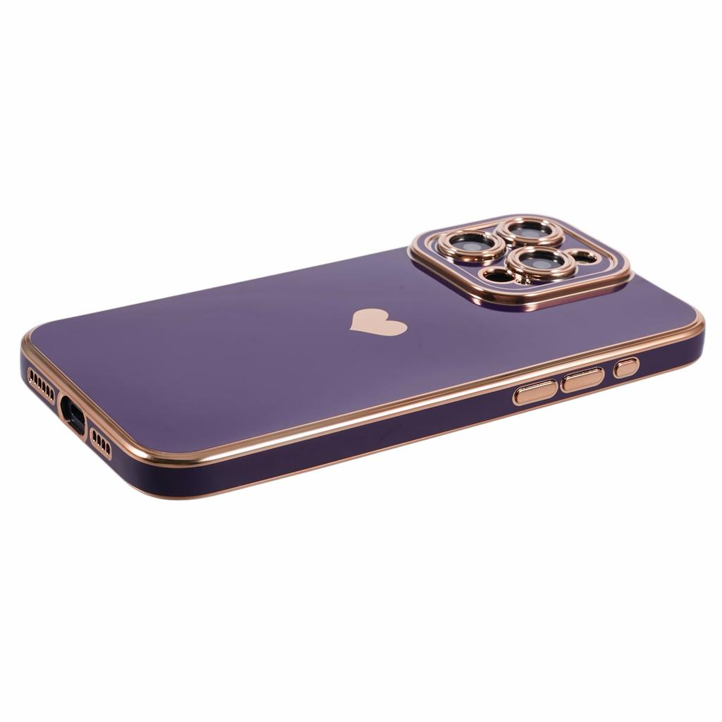 For iPhone 15 Pro Max Case 6D Electroplating Love Heart Anti-Drop TPU Phone Cover