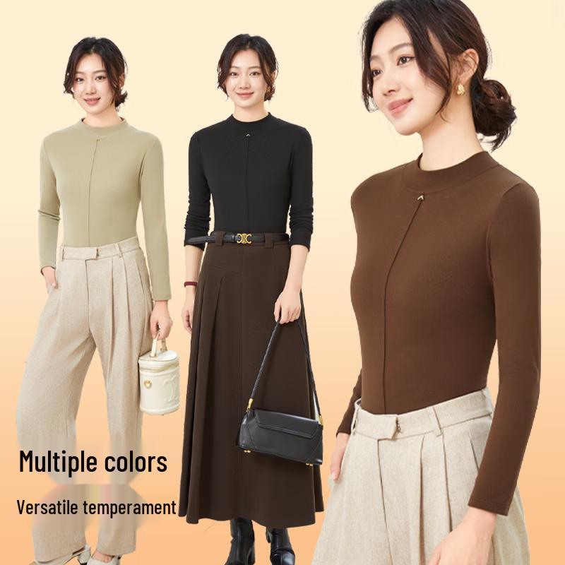 GUJIN Women's Double-Brushed Thermal V-Neck Top